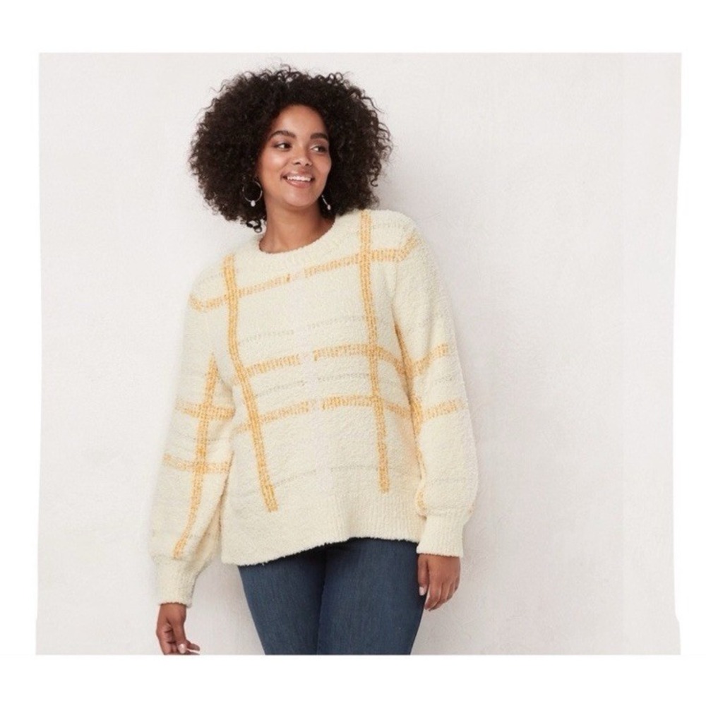 Lauren Conrad Off White Yellow Super Soft Winter Sweater XL Fall Warm